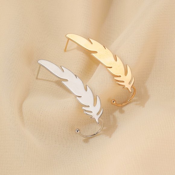 Feather Ear Cuff Metal Boho Chic Single - Picture 3 of 8